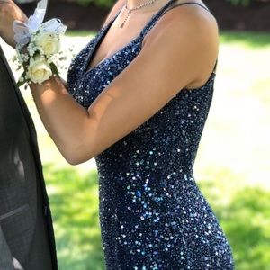 Beautiful Rhinestone Blue Prom Gown